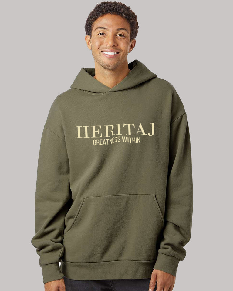 GREATNESS WITHIN-CLASSIC BRAND LOGO-(Pigment-Dyed)-HOODIE-OLIVE