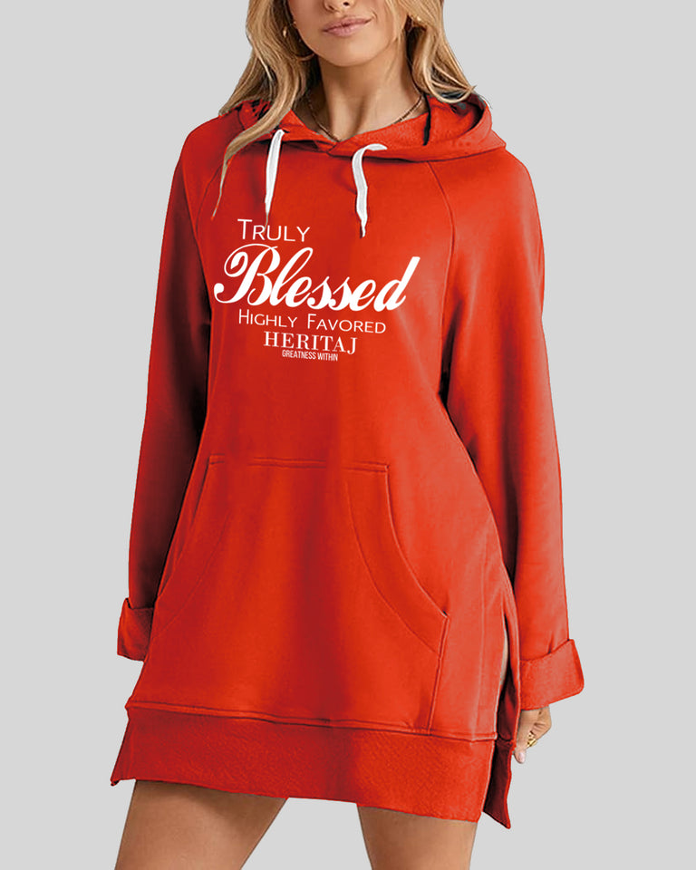 BLESSED & HIGHLY FAVORED-OVERSIZED SIDE SPLIT HOODIE DRESS