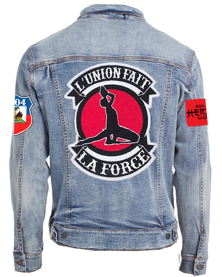 L'UNION FAIT LA FORCE (NM-BLACK MAROON)-DENIM JACKET (UNISEX)-BLEU