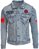 L'UNION FAIT LA FORCE (NM-BLACK MAROON)-DENIM JACKET (UNISEX)-BLEU