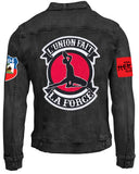 L'UNION FAIT LA FORCE (NM-BLACK MAROON)-DENIM JACKET (UNISEX)-NOIR