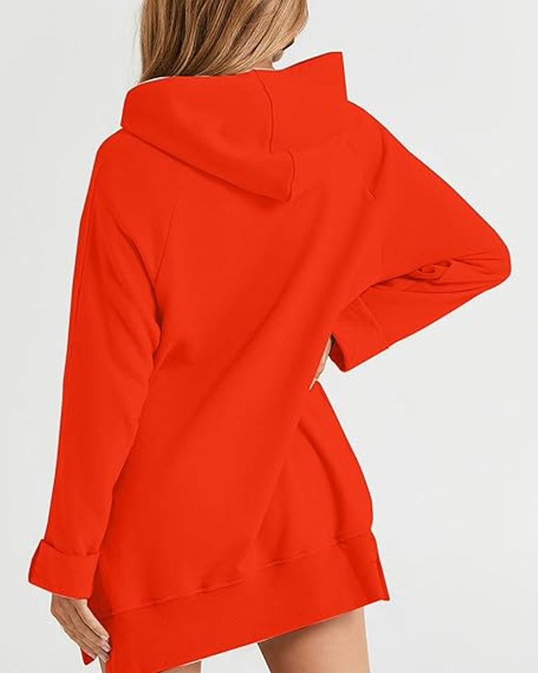 red oversized hoodie dress asdoklhq Warmy Oversized Hoodie Dress Womens Solid Color Long-sleeved Turtleneck Sweatshirt Dress Red XL