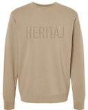 EMBOSSED HERITAJ LOGO-(Unisex Pigment-Dyed Crewneck Sweatshirt)BRN