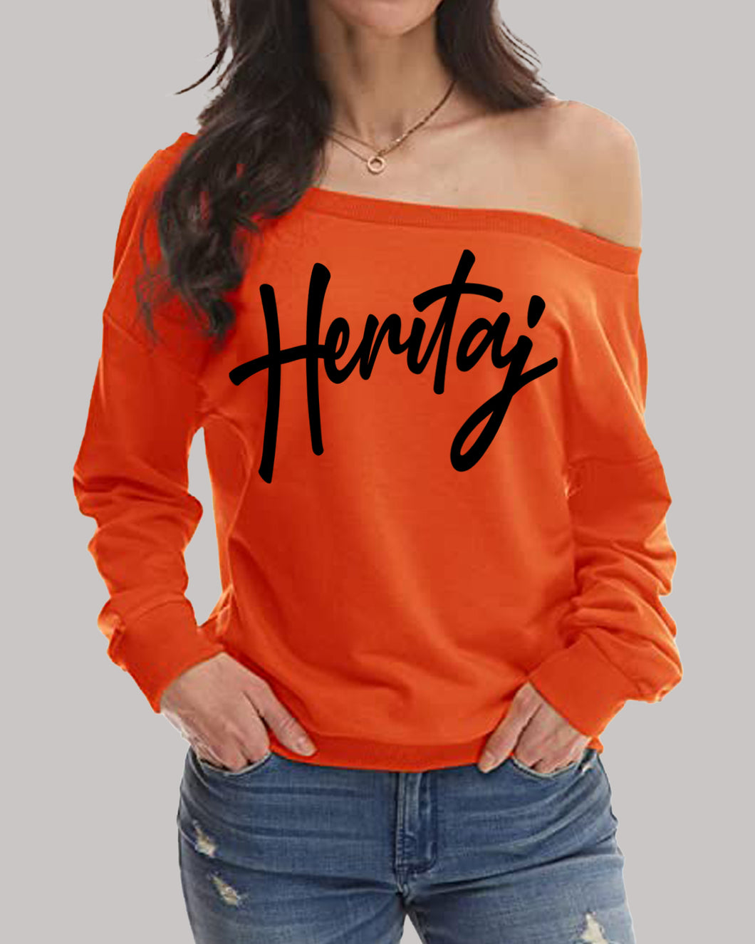 HERITAJ SCRIPT-OFF SHOULDER SWEATER