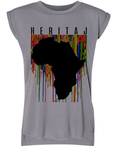 AFRICA MAP-ABSTRACT MURAL-FLOWY ROLLED CUFFS TANK