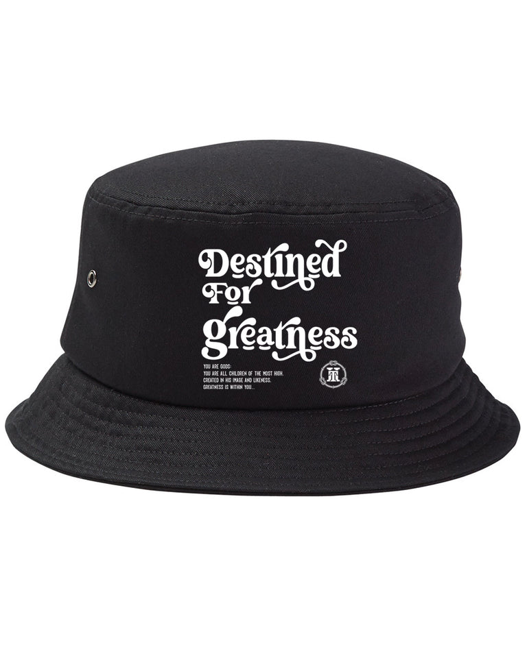 DESTINED FOR GREATNESS (WHITE) EMBLEM-BUCKET HAT-NR