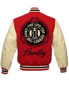 HERITAJ-RIBBED COLLAR-ROYALTY (RED) VARSITY JACKET (UNISEX)