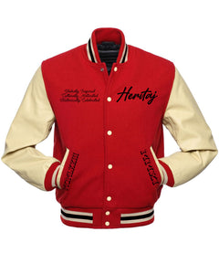 HERITAJ-RIBBED COLLAR-ROYALTY (RED) VARSITY JACKET (UNISEX)