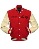 HERITAJ-RIBBED COLLAR-ROYALTY (RED) VARSITY JACKET (UNISEX)